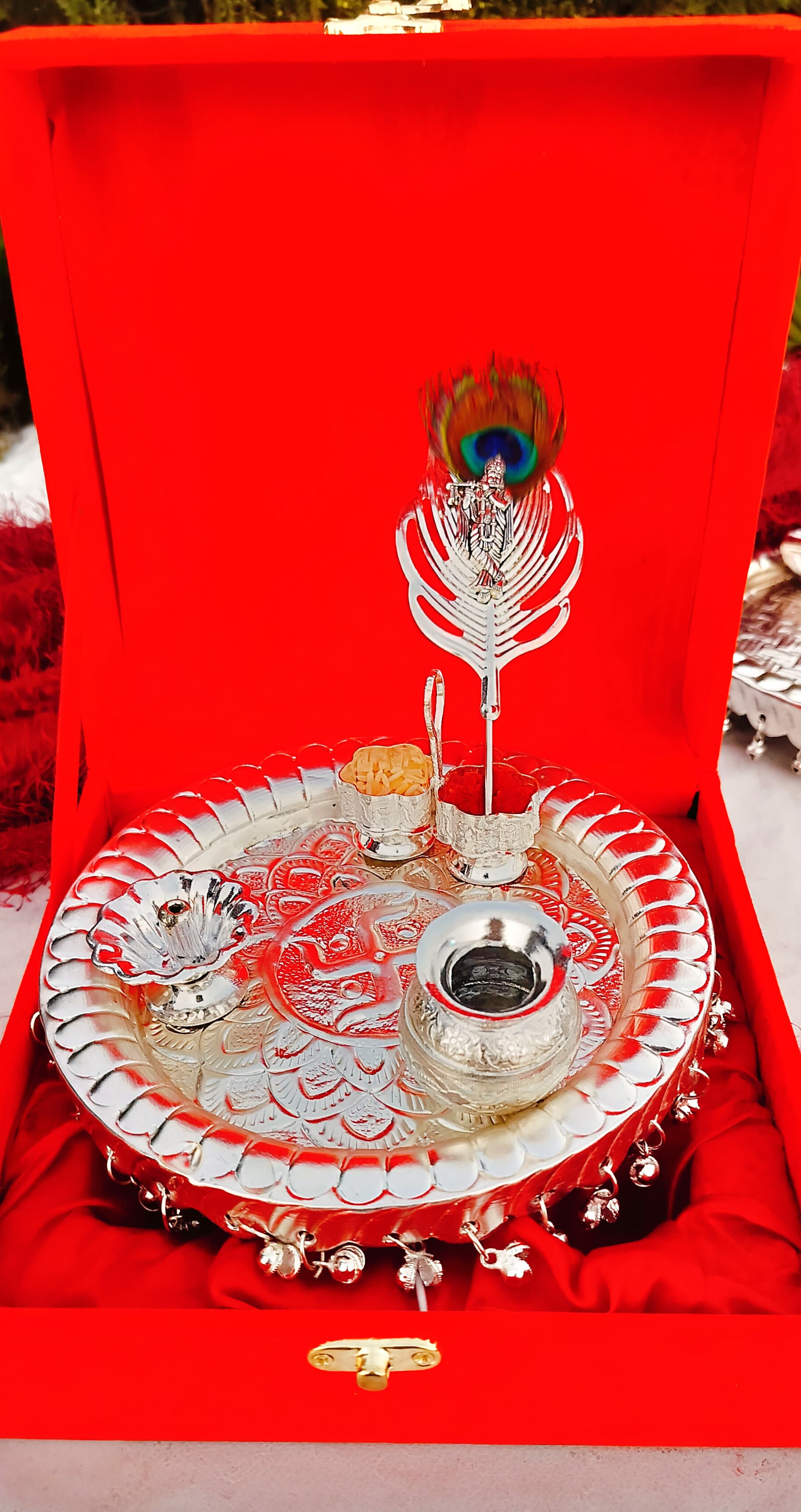 Additional image for German silver Ghungaru aarti thali set