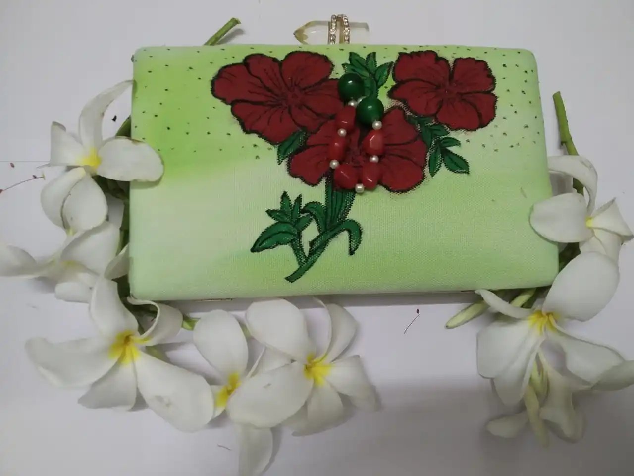 Additional image for Scarlet Bloom Hand-Painted Canvas Clutch